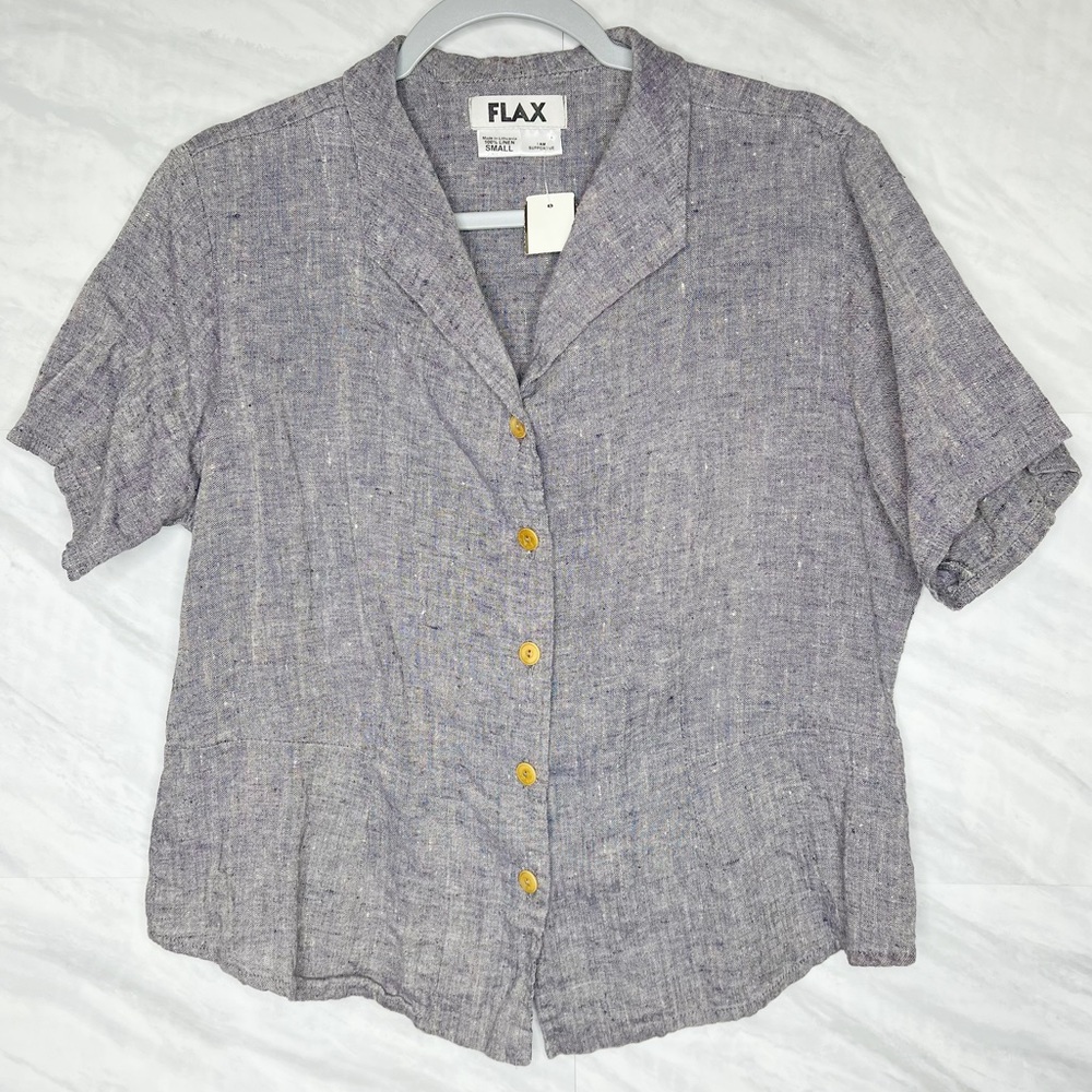 FLAX Collared Linen Button Down Small